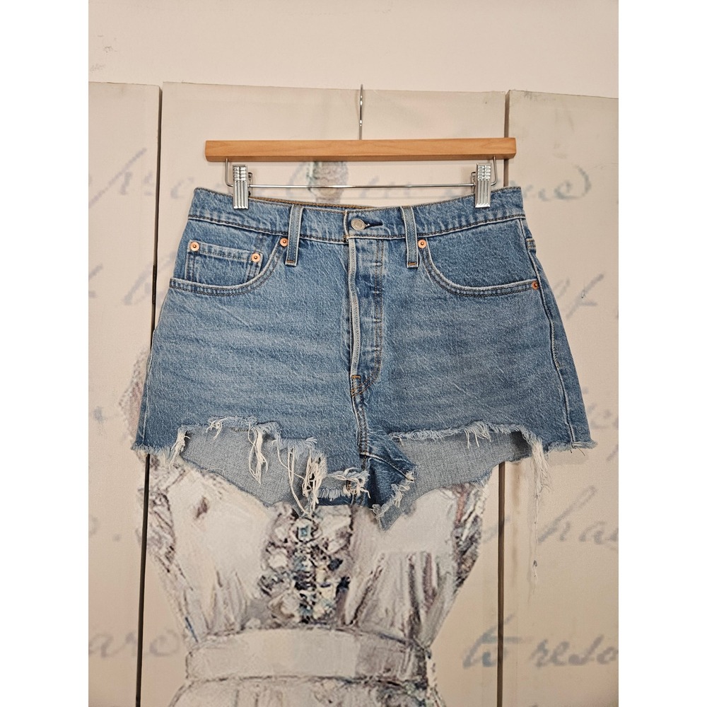 Levi's‎ 501 Cut-Off Shorts Size 28 Blue High Rise Button Fly Distressed